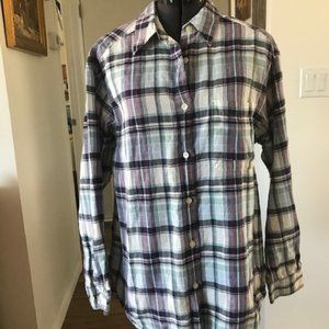 Eddie Bauer linen plaid button down long sleeve